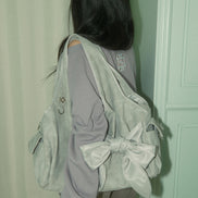 Bow Shoulder Bag (Nubuck Light Grey)