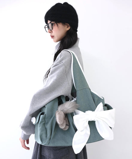 Bow Shoulder Bag (Washed Denim)