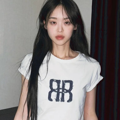 Square Logo Denim Top (White)