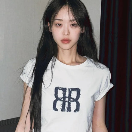 Square Logo Denim Top (White)