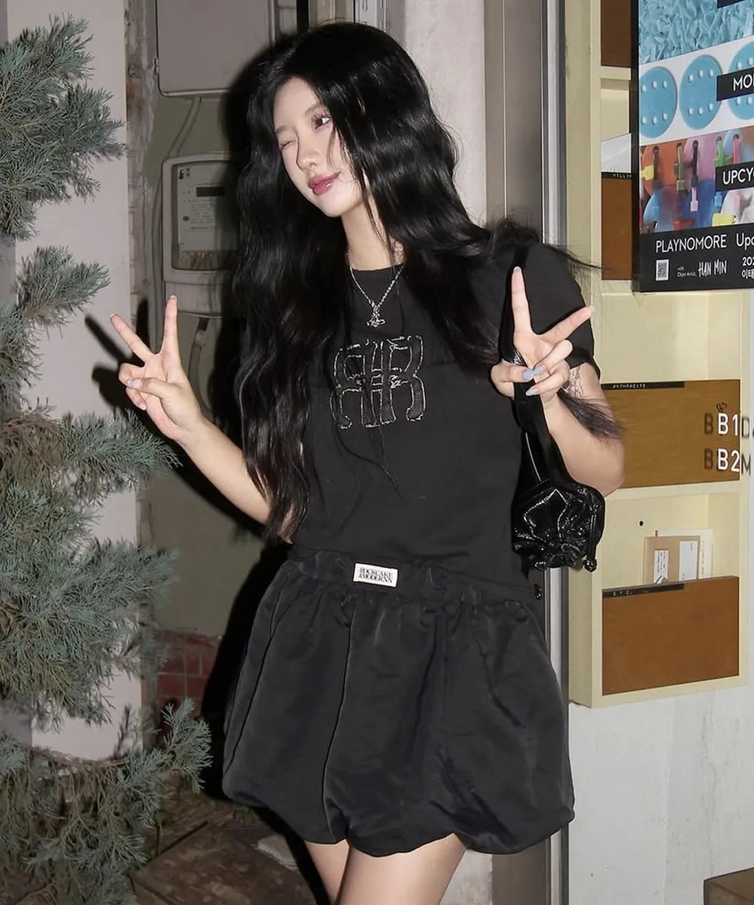 Square Logo Denim Top (Black)