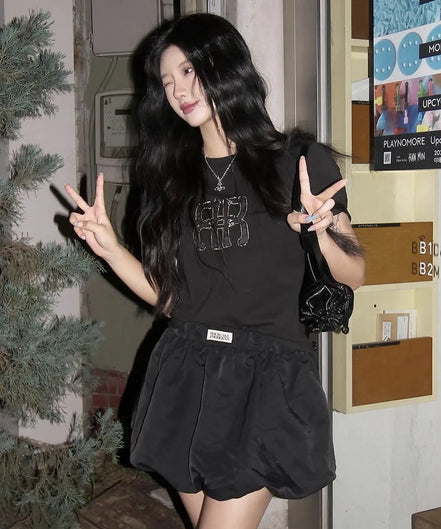 Square Logo Denim Top (Black)