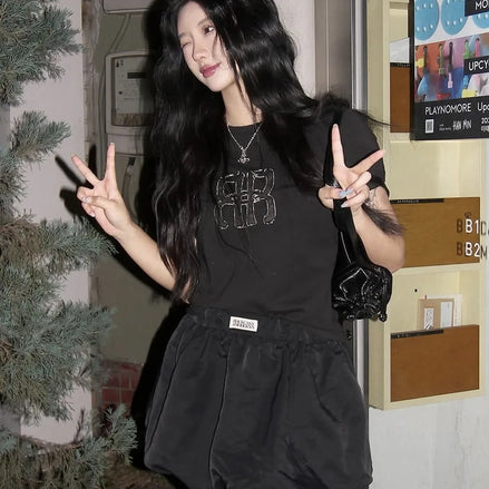 Square Logo Denim Top (Black)