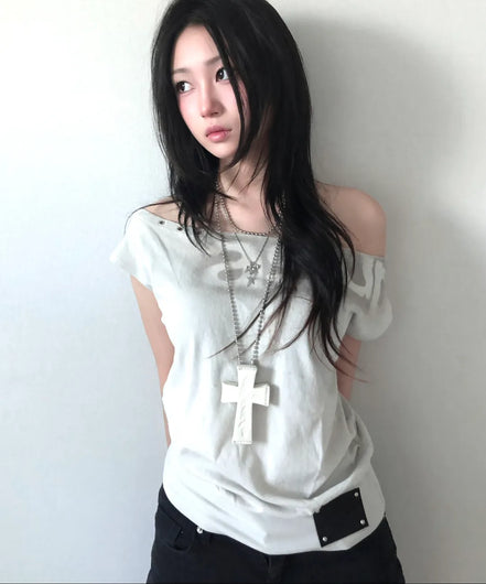 DOLMAN LOOSE CROP T-SHIRTS (LIGHT GREY)
