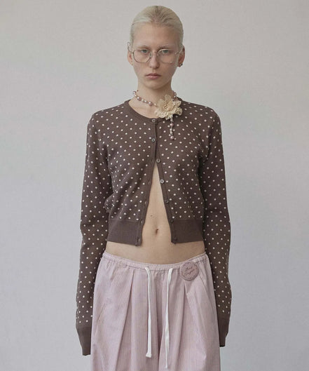 Polka Dot Cardigan Baby (Brown/ Baby Pink)