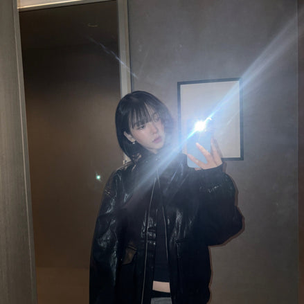 (karina同款) Utility Leather Web Jacket (Black)