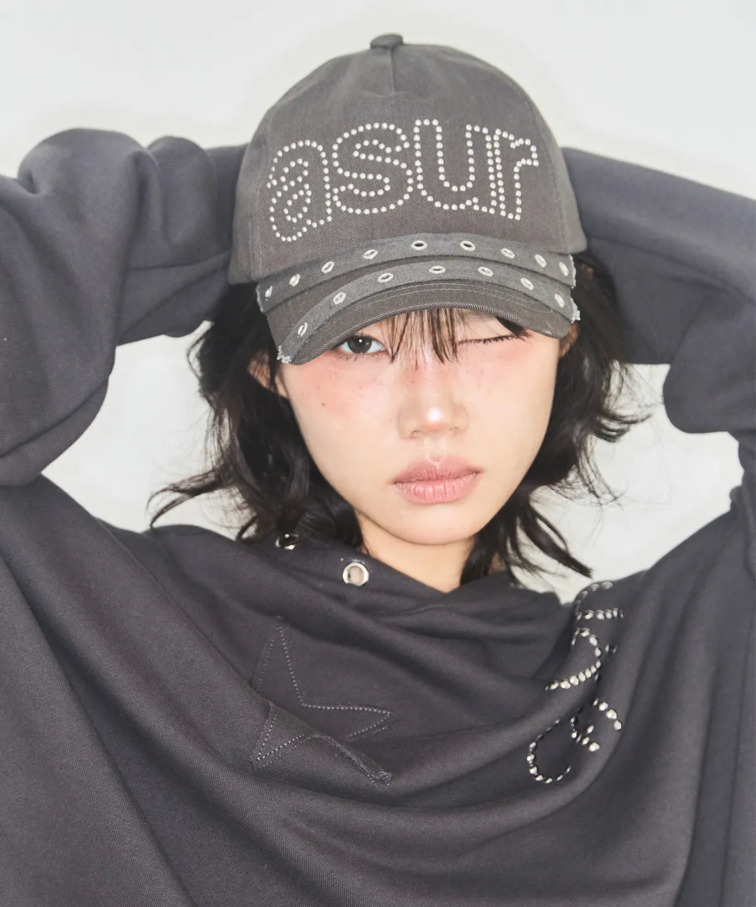 PUNK EYELET BALL CAP (CHARCOAL)