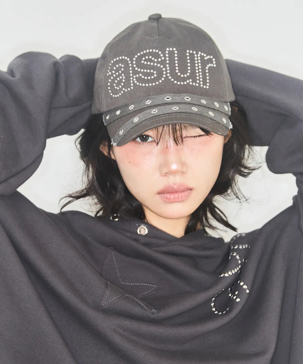 PUNK EYELET BALL CAP (CHARCOAL)