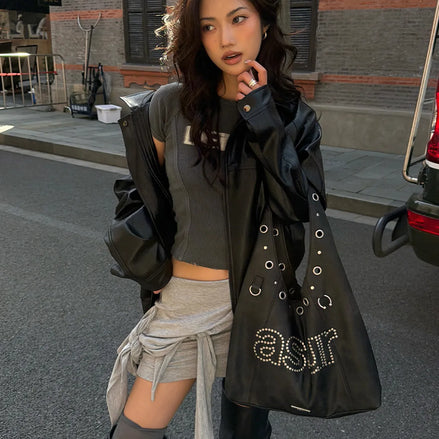 Crash eyelet shoulder bag (black)