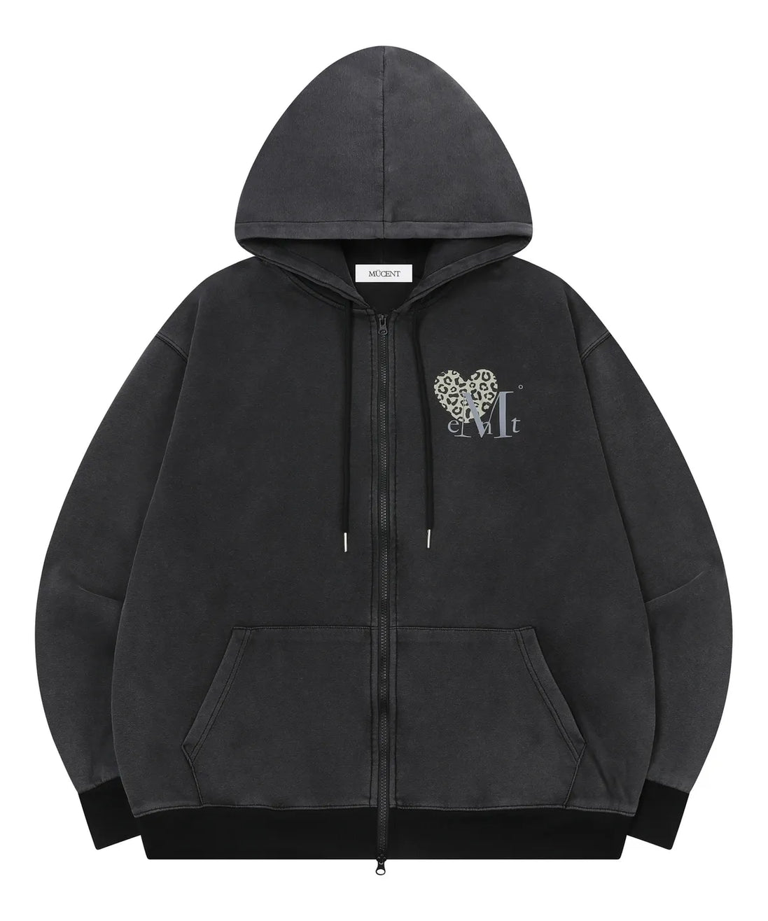 SIERRA LEOPARD HEART PIGMENT HOOD ZIP-UP (Pigment Black)
