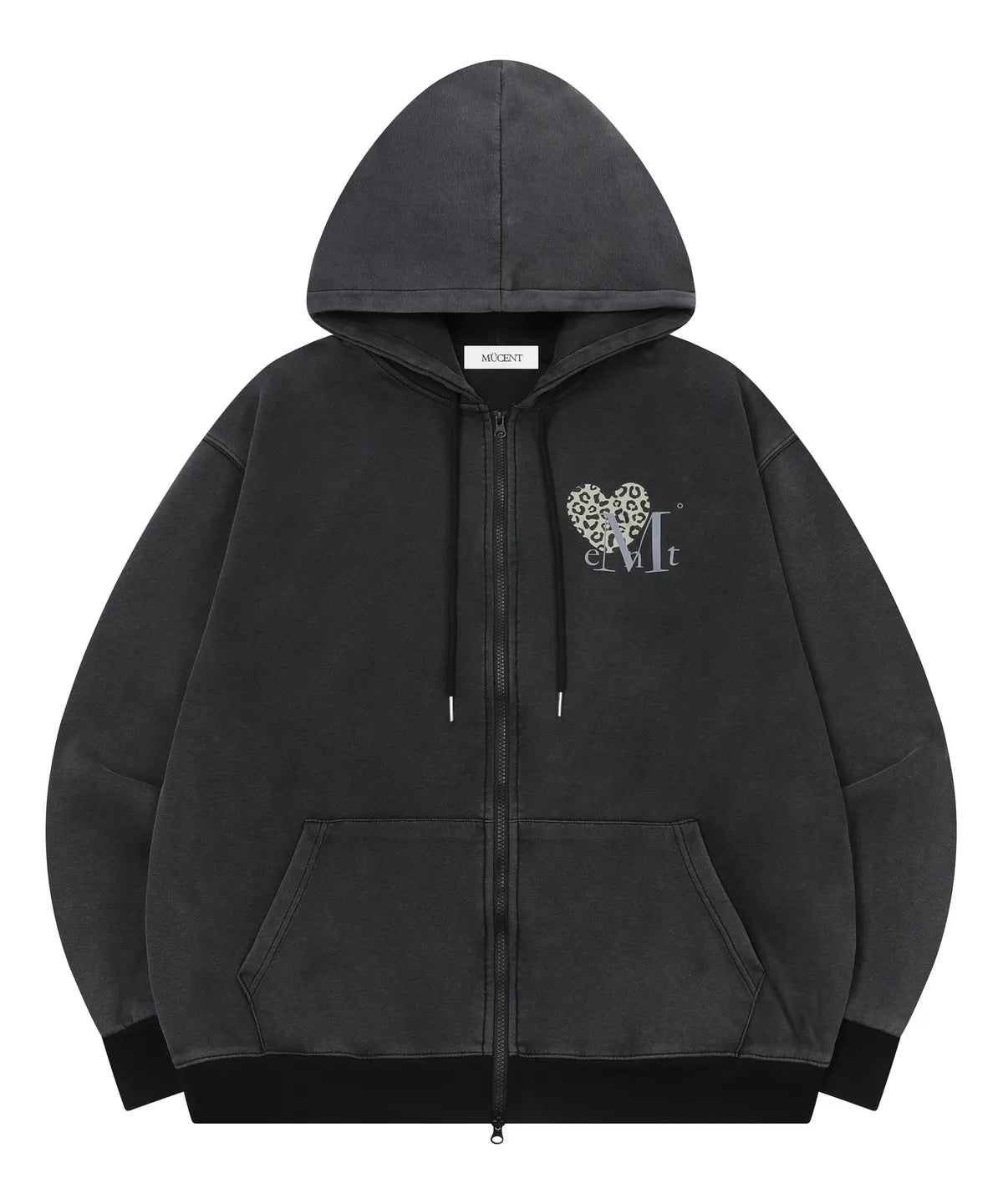 SIERRA LEOPARD HEART PIGMENT HOOD ZIP-UP (Pigment Black)