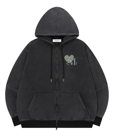 SIERRA LEOPARD HEART PIGMENT HOOD ZIP-UP (Pigment Black)