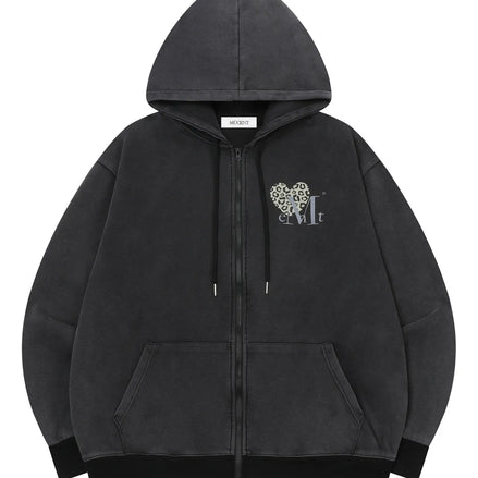 SIERRA LEOPARD HEART PIGMENT HOOD ZIP-UP (Pigment Black)