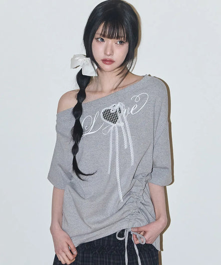 LOVE ONE SHOULDER OVERFIT T-SHIRT (MELANGE)