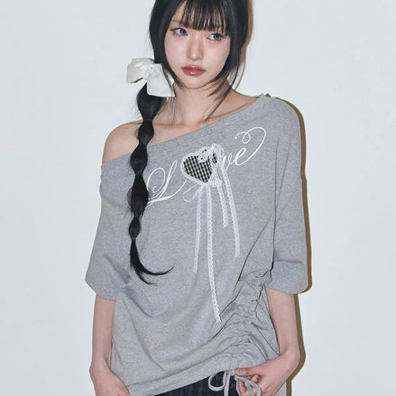 LOVE ONE SHOULDER OVERFIT T-SHIRT (MELANGE)