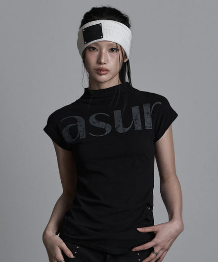 SIDE SNAP HALF NECK T-SHIRT (BLACK)