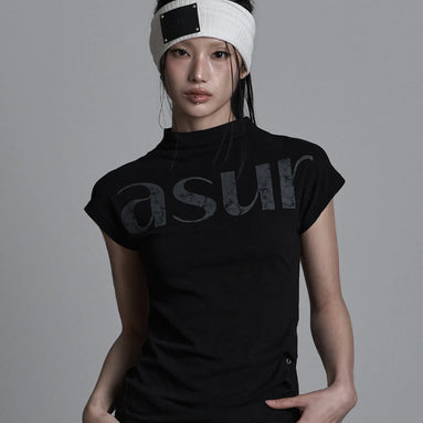 SIDE SNAP HALF NECK T-SHIRT (BLACK)