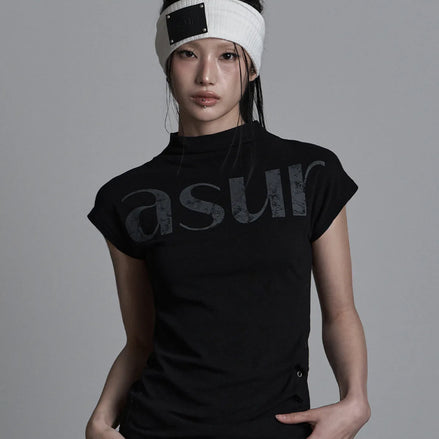 SIDE SNAP HALF NECK T-SHIRT (BLACK)