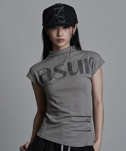 SIDE SNAP HALF NECK T-SHIRT (GREY)