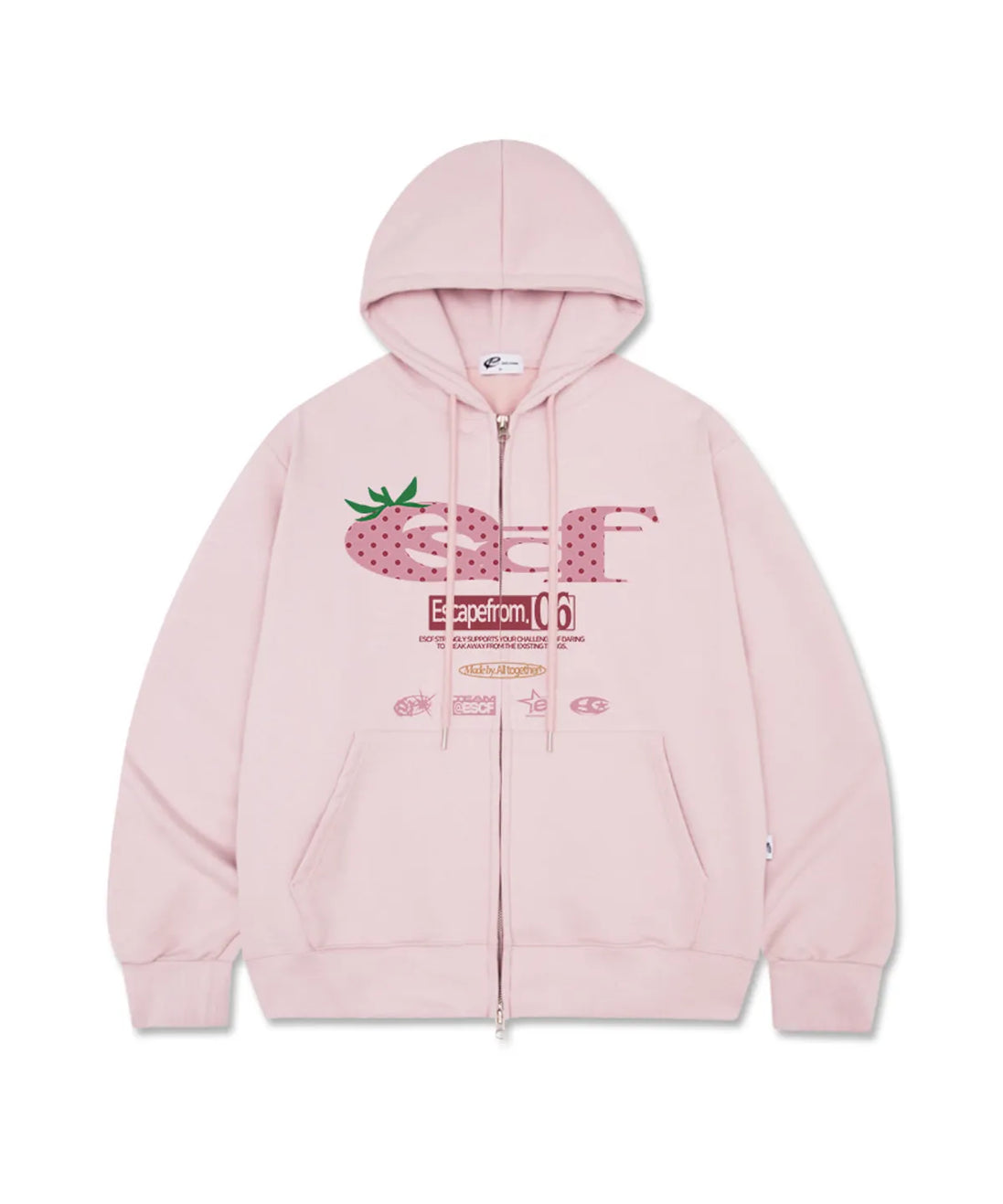 Strawberry Dot ESCF Logo Collage Print Two-Way Zip-Up Hoodie (Pink)