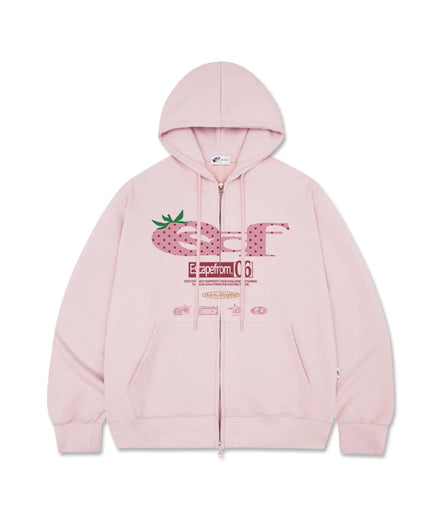 Strawberry Dot ESCF Logo Collage Print Two-Way Zip-Up Hoodie (Pink)