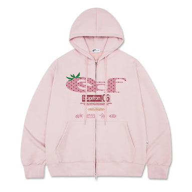 Strawberry Dot ESCF Logo Collage Print Two-Way Zip-Up Hoodie (Pink)