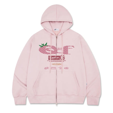 Strawberry Dot ESCF Logo Collage Print Two-Way Zip-Up Hoodie (Pink)