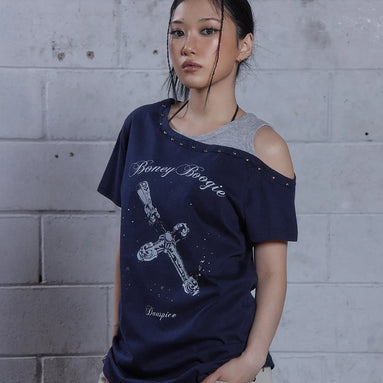 BB Layered One-Shoulder T-Shirt (Dark Navy)