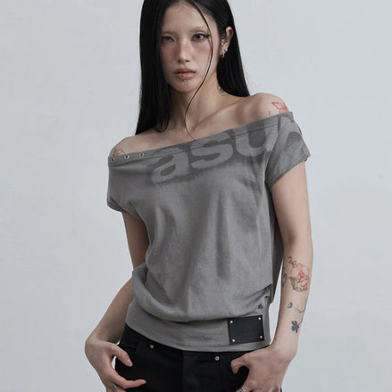 DOLMAN LOOSE CROP T-SHIRTS (DARK GREY)