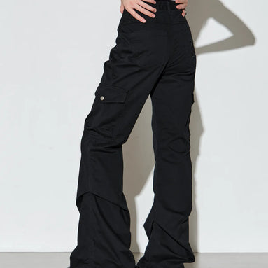 Flowing Pleated Pigment Bootcut Pants (Black)