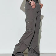 Flowing Pleated Pigment Bootcut Pants (Grey)