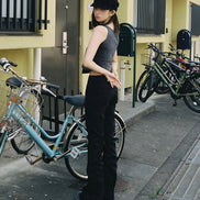 (rei同款) Shirring pocket bootscut pants (BLACK)