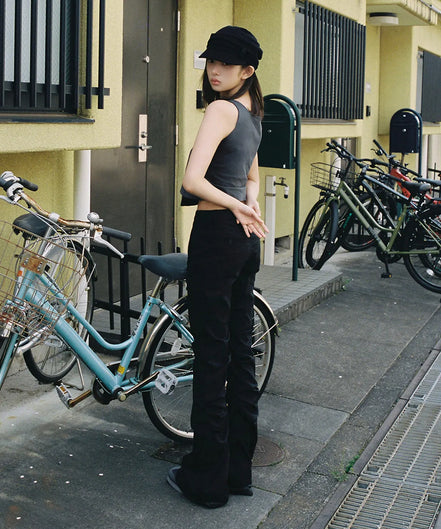 (rei同款) Shirring pocket bootscut pants (BLACK)