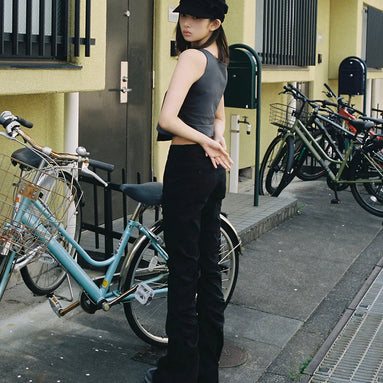(rei同款) Shirring pocket bootscut pants (BLACK)