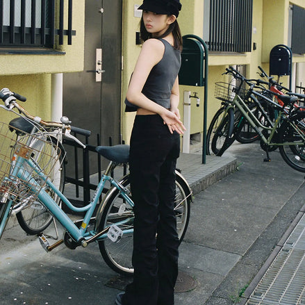 (rei同款) Shirring pocket bootscut pants (BLACK)