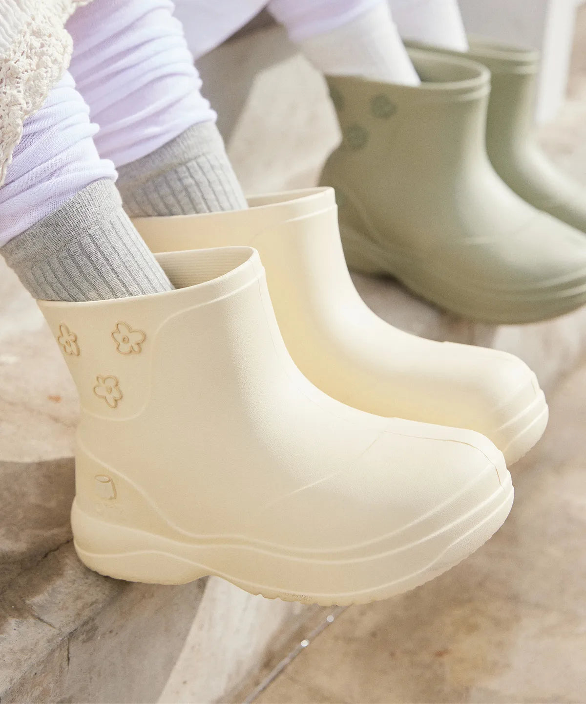 Pudding Biddle Platform Rainboots (Cream)