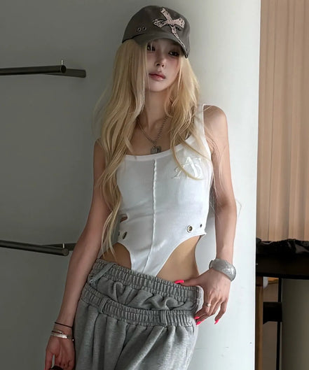 CUT-OUT BODYSUIT SLEEVELESS (WHITE)