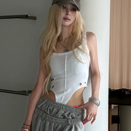 CUT-OUT BODYSUIT SLEEVELESS (WHITE)