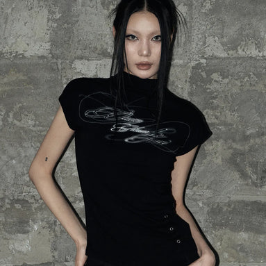 KITSCH SNAP HALF-NECK T-SHIRT (BLACK)