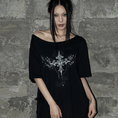 KITSCH EYELET OVERSIZED T-SHIRT (BLACK)