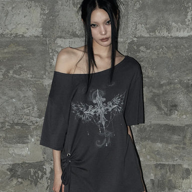 KITSCH EYELET OVERSIZED T-SHIRT (CHARCOAL)