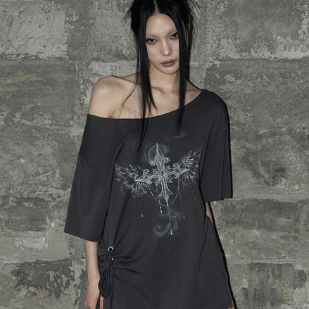 KITSCH EYELET OVERSIZED T-SHIRT (CHARCOAL)