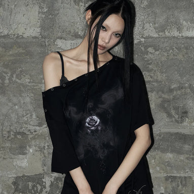 KITSCH ROSE SNAP T-SHIRT (BLACK)