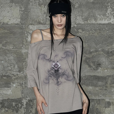 KITSCH ROSE SNAP T-SHIRT (CHARCOAL)