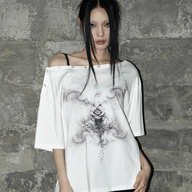 KITSCH ROSE SNAP T-SHIRT (WHITE)