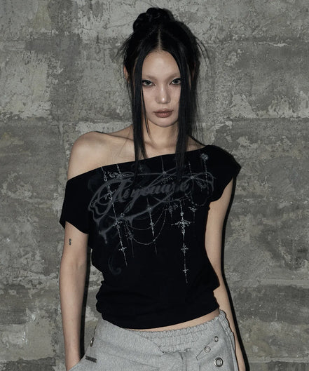 KITSCH DOLMAN OFF-SHOULDER TEE (BLACK)