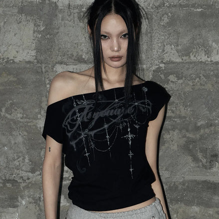 KITSCH DOLMAN OFF-SHOULDER TEE (BLACK)