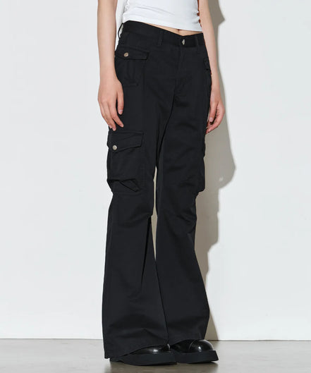 Gusset Pocket Pigment Bootcut Pants (Black)