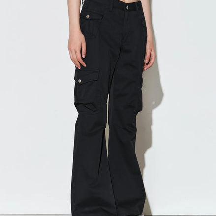 Gusset Pocket Pigment Bootcut Pants (Black)