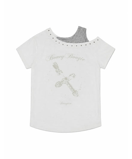 BB Layered One-Shoulder T-Shirt (White)